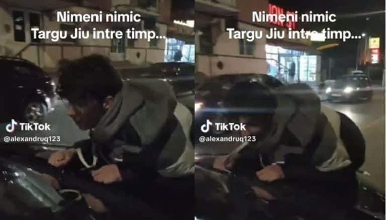 Teribilism de Târgu Jiu: Șofer de 18 ani își plimbă un prieten pe capota mașinii