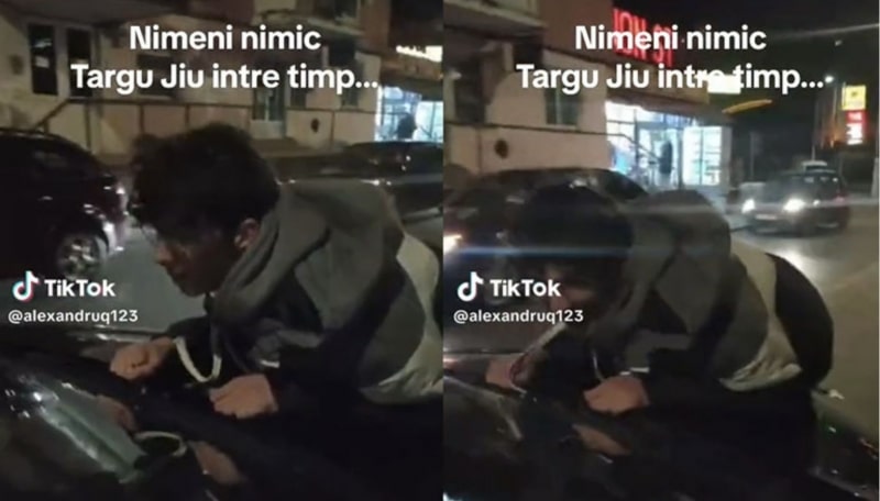 Teribilism de Târgu Jiu: Șofer de 18 ani își plimbă un prieten pe capota mașinii