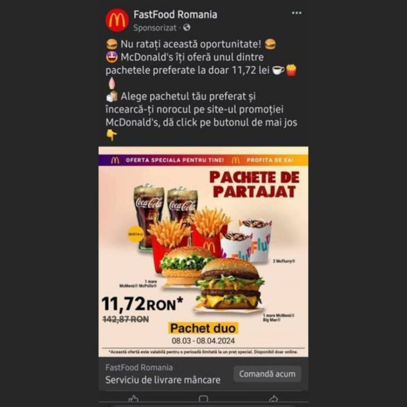 Tentativă de fraudă în numele McDonald’s România